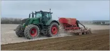  ?? ?? Drilling with Fendt 828 tractor and Vaderstad Spirit drill is four days back on the year and seven days on average