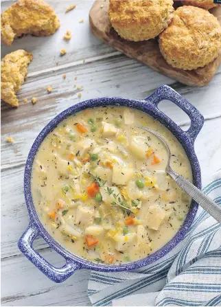  ?? PHOTOS: GRANET PUBLISHING ?? Chicken pot pie chowder is basically pot pie filling in soup form.