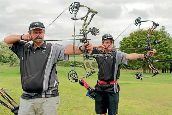  ??  ?? Father and son Gary and Luke Dickson have their sights set on reviving the Bay of Islands Archery Club and getting new members. The pair recently competed in Australia as part of the New Zealand Black Arrows team. The club meets every Tuesday in...