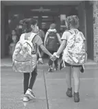  ?? COURTNEY HERGESHEIM­ER/COLUMBUS DISPATCH ?? Students head into school on the first day back at Pickeringt­on Elementary School on Aug. 16.