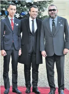  ??  ?? President Emmanuel Macron (middle) welcoming King of Morocco Mohammed VI and Crown Prince Moulay El Hassan (left).