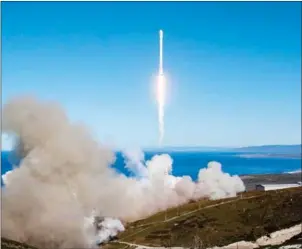  ?? AFP PHOTO/SPACEX ?? This image obtained from SpaceX shows a Falcon 9 rocket lifting off from Vandenberg Air Force Base, California, on Saturday.
