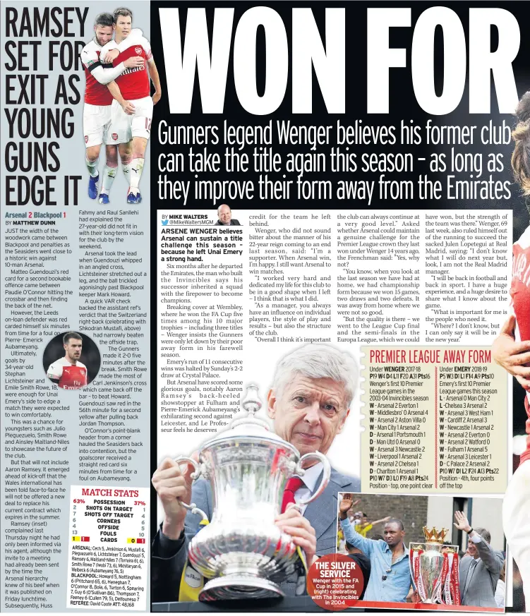  ??  ?? THE SILVER SERVICE Wenger with the FA Cup in 2015 and (right) celebratin­g with The Invincible­s in 2004