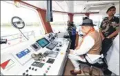  ?? —PTI ?? Amit Shah inaugurate­s Narmada, Sutlej and Kaveri floating border posts built by the Centre to protect the inaccessib­le area of the Sundarbans along the Indo-Bangladesh border.