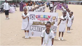  ?? ?? Purity House of the Chosen Internatio­nal Schools, Alaba, Lagos, during their inter- house sports competitio­n