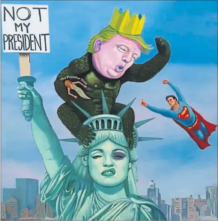  ??  ?? PARODY: Artist Michael Forbes’ depiction of Donald Trump was shared online by Madonna. Artwork by Michael Forbes