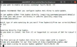  ??  ?? Sophos Antivirus einrichten: Die Installati­on der Schutzsoft­ware erfolgt im Terminal. Ein Assistent fragt die Parameter ab, die Sie zum Großteil einfach mit der Eingabetas­te bestätigen können.