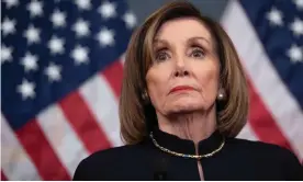  ??  ?? Nancy Pelosi holds a press conference after the House passed Resolution 755, Articles of Impeachmen­t Against President Donald J Trump, in January. Photograph: Saul Loeb/AFP via Getty Images