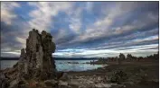  ?? BRIAN VAN DER BRUG — LOS ANGELES TIMES ?? Exposed tufa towers along the shore of Mono Lake in Lee Vining in 2021. The drought has sapped the lake's depth.