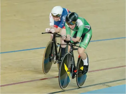  ?? Photograph: Getty ?? Kate Archibald (left) in the individual pursuit with Republic of Ireland’s Anna Turvery