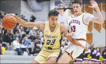  ?? Erik Verduzco Las Vegas Review-journal ?? Foothill junior Shawn Salazar matched a school record with eight made 3-pointers during a big victory over Clark last week.