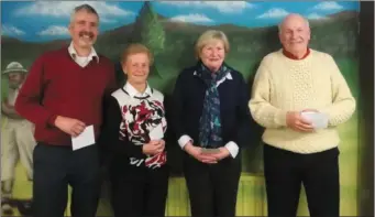  ??  ?? Greenhills doubles finalists John Hurley and Anna Farrell, with overall winners Aileen Fitzgerald and Jimmy Flood.