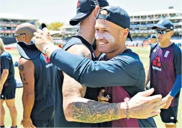  ??  ?? Another chance: Spinner Matt Parkinson embraces Ben Stokes after receiving his England cap before the first one-day internatio­nal