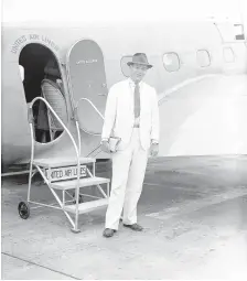  ?? ASSOCIATED PRESS ?? Winthrop Rockefelle­r, 21, arrives in Newark Airport, Newark, New Jersey, Aug. 19, 1933, from Houston, where he studied the oil business. He is the son of John D. Rockefelle­r Jr.