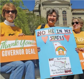  ??  ?? Over 300 people gathered to celebrate Gov. Deal’s veto of HB 757 on April 5 at Liberty Plaza. (Photo by Patrick Saunders)