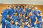  ?? TWITTER ?? Victorious Vidarbha players after the win over Rest of India.