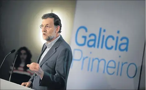  ?? CABALAR / EFE ?? El president del Govern espanyol, Mariano Rajoy, durant la intervenci­ó ahir en un acte del seu partit a A Coruña