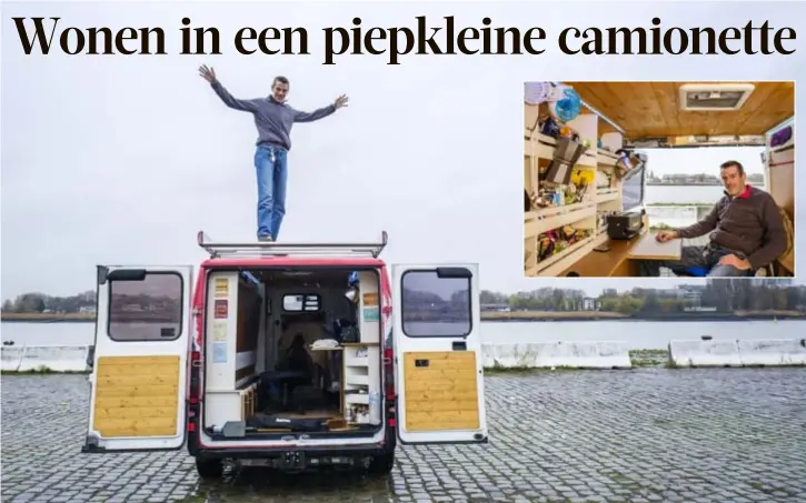  ?? FOTO'S VICTORIANO MORENO ?? Pascal Van Reeth op het dak van zijn “huis” op de Antwerpse Scheldekaa­ien.