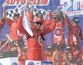  ?? GARY A. VASQUEZ, USA TODAY SPORTS ?? “Lots of fun to be Kyle Larson right now,” the points leader, above, said after Sunday’s victory.