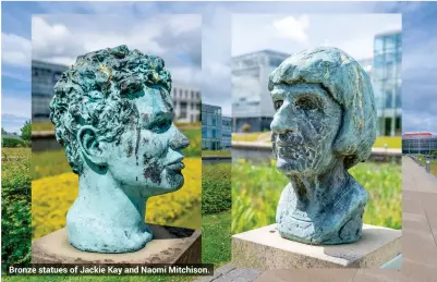  ??  ?? Bronze statues of Jackie Kay and Naomi Mitchison.