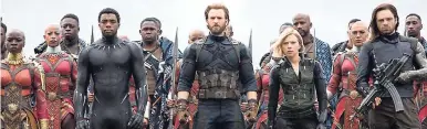  ??  ?? Chadwick Boseman (Black Panther), Chris Evans (Captain America), Scarlett Johansson (Black Widow), Captain America in the Marvel Studios’ film ‘Avengers: Infinity War’.