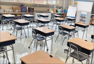  ?? Greenwich Public Schools / Contribute­d photo ?? A classroom set up for social distancing in Old Greenwich School.