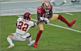  ?? ROSS D. FRANKLIN — THE ASSOCIATED PRESS ?? Niners wide receiver Brandon Aiyuk had 10 receptions against the Washington Football Team on Sunday.