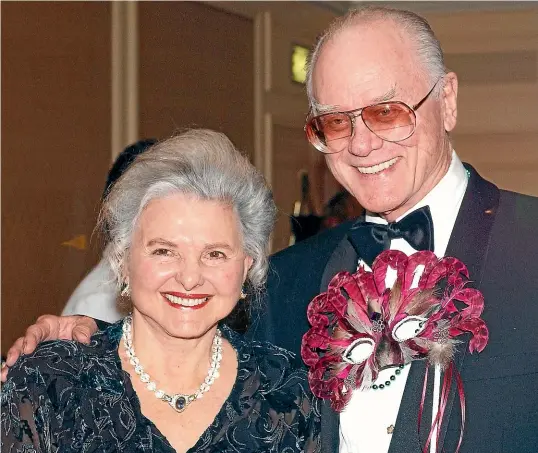  ?? GETTY ?? Caroline Hunt with actor Larry Hagman, who played JR Ewing in Dallas. Her father, Texas oil tycoon Haroldson Lafayette Hunt, who fathered seven legitimate children and eight others, was often cited as a model for the character of JR.