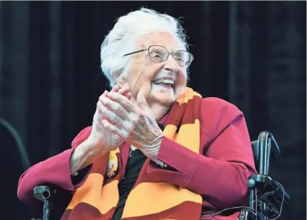  ?? QUINN HARRIS/USA TODAY SPORTS ?? Superfan Sister Jean Delores Schmidt of Loyola University Chicago, shown last year during her 100th birthday celebratio­n, turns 101 on Friday.