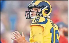  ?? [KELVIN KUO/THE ASSOCIATED PRESS] ?? Rams quarterbac­k Jared Goff throwns against the Chiefs on Nov. 19 in Los Angeles. The NFC West champs will clinch a first-round bye if they win Sunday in Chicago.