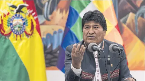  ?? BLOOMBERG ?? Evo Morales, Bolivia’s president, speaks during a press conference at the Presidenti­al Palace in La Paz on Thursday.
