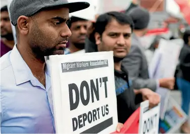  ?? PHOTO: CHRIS MCKEEN/FAIRFAX NZ ?? Students protest in Auckland after their visa agent in India filed fraudulent documents without their knowledge.