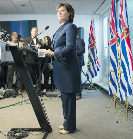  ?? DARRYL DYCK / THE CANADIAN PRESS ?? B.C. Premier Christy Clark has offered a calm reaction to the Green-NDP coalition, but admits she is outnumbere­d and could be forced to the Opposition benches for some time, Colby Cosh writes.