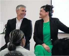  ??  ?? Jason Paris, CEO of Vodafone, and Arihia Bennett, CEO of Te Rūnanga o Ngāi Tahu Photo / supplied