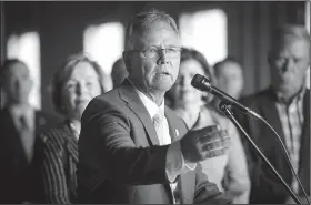  ?? File Photo/NWA Democrat-Gazette/CHARLIE KAIJO ?? Kermit Channell, executive director of Arkansas State Crime Laboratory speaks July 27 at the new Arkansas State Police headquarte­rs in Lowell. The state is opening a crime lab in Lowell next year and those involved with the judicial system hope it will shorten the turnaround for test results.