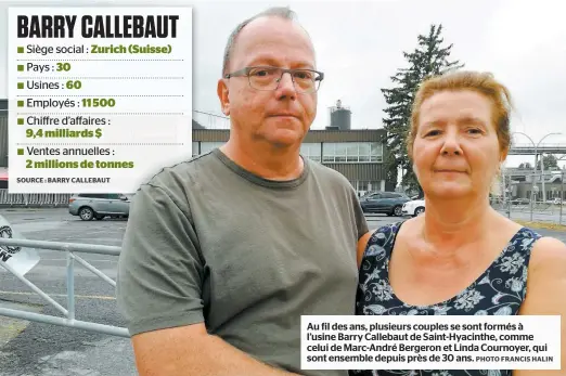  ?? PHOTO FRANCIS HALIN ?? Au fil des ans, plusieurs couples se sont formés à l’usine Barry Callebaut de Saint-hyacinthe, comme celui de Marc-andré Bergeron et Linda Cournoyer, qui sont ensemble depuis près de 30 ans.