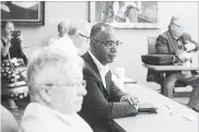  ?? JULIE JOCSAK THE ST. CATHARINES STANDARD ?? Brock University president Gervan Fearon listens during a meeting of the university senate, held Aug. 15 to discuss the emeritus status of former professor Garth Stevenson who posted racist tweets.