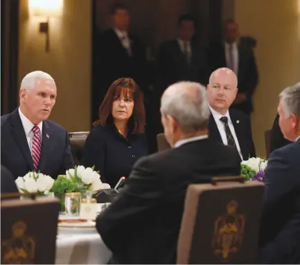  ?? (Muhammad Hamed/Reuters) ?? US VICE PRESIDENT Mike Pence and his wife, Karen, meet with Jordan’s King Abdullah and Queen Rania at the Royal Palace in Amman yesterday.