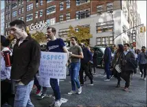  ?? BEBETO MATTHEWS / ASSOCIATED PRESS ?? Google employees walk off the job Thursday in New York. Google CEO Sundar Pichai apologized for the company’s “past actions” in an email sent to employees Tuesday.