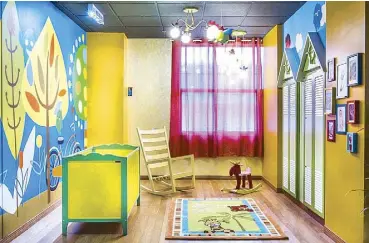  ??  ?? The child’s respirator­y health is protected in the baby room painted with water-based products including Nippon Hydro Wood, a pigmented varnish for wood that absorbs harmful formaldehy­de, and Nippon Odour-less Aircare, which refreshes the air.