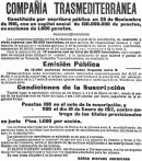  ??  ?? El anuncio de constituci­ón
de la Compañía Trasmedite­rránea el 25 de noviembre del año 1916 fue recogido en su día por
La Vanguardia