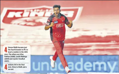  ?? BCCI ?? Sunrisers Hyderabad pacer Umran Malik produced his best figures in IPL in the game against Punjab Kings on Sunday.