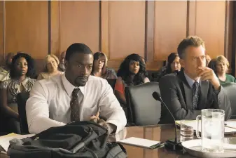  ?? Katherine Bomboy / Bleeker Street ?? Aldis Hodge (left) and Greg Kinnear in “Brian Banks,” which under Tom Shadyac’s direction veers into sentimenta­lity as he struggles to turn a tale of hardship into an inspiratio­nal saga.