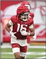  ?? (NWA Democrat-Gazette/ Andy Shupe) ?? Arkansas sophomore cornerback Jaylon Braxton (above) was in near-blanket coverage against wide receiver Isaac TeSlaa during Tuesday’s practice, but TeSlaa made a tumbling one-handed catch.