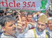  ?? PTI ?? Hurriyat Conference (moderate faction) chairman Mirwaiz Umar Farooq leads a protest in Srinagar on Friday.