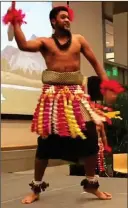 ??  ?? TONGA STAR: Tony Finau celebrates his Ryder Cup call-up by dancing in traditiona­l costume earlier this week