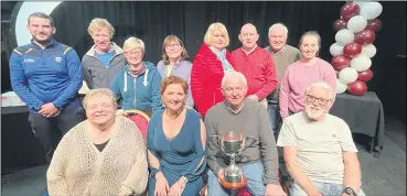  ?? ?? Palace Players’ director, cast and crew pictured with adjudicato­r Irene O’Meara following their win at the Glenamaddy festival recently. Seated l-r: Mary Colbert, Irene O’Meara, Danny Buckley and Sean Ahern; Back l-r: Bryan Flynn, Tomás Quirke, Eleanor Buckley, Juliette Brennan, Maureen Howard, Liam Howard, John Colbert and Aisling McGrath.