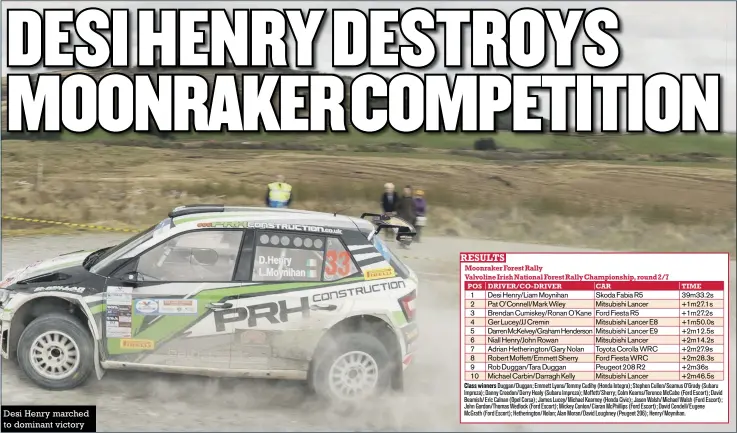  ?? Moonraker Forest Rally Photos: Martin Walsh ?? Desi Henry marched to dominant victory