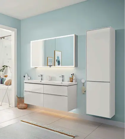  ?? ?? From top: The Villeroy & Boch Subway 3.0 collection, featured in an array of colourful modern bathroom settings