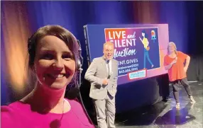  ?? Photo submitted ?? Abby Trinidad (left), events and marketing coordinato­r for Main Street Siloam Springs, takes a behind the scenes selfie with emcee Tyler Carroll and Stacy Morris, Main Street Siloam Springs executive director, during the virtual Main Event on July 24.